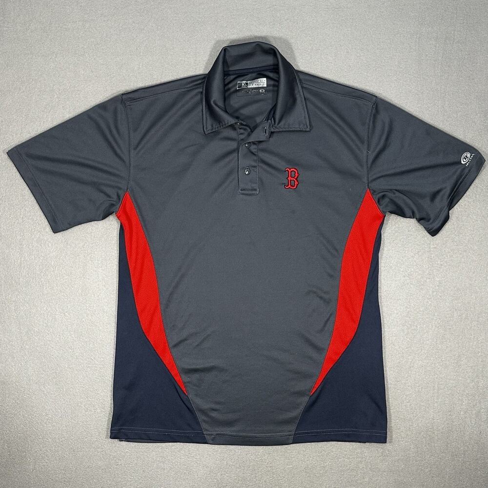 Boston Red Sox MLB Men’s Polo Shirt Gray Red Performance M Sport Baseball
